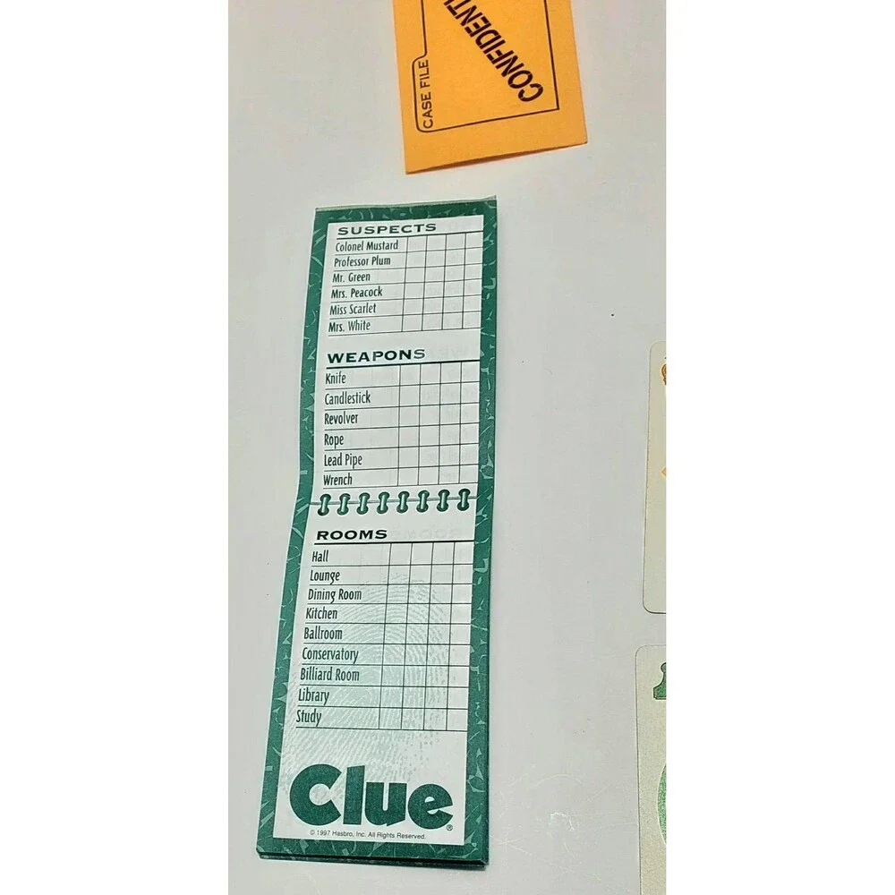 CLUE Game Cards Complete Set Green Back 1996 Deck Partial Unused  Notebook